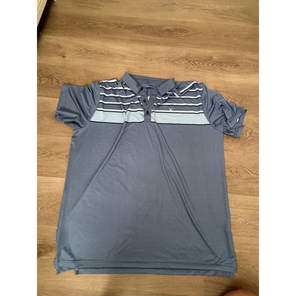 Callaway Opti-Dri Mens XXL Blue Striped Short Sleeve Golf Polo Shirt Performance
